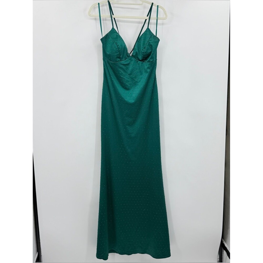 Trixxi Emerald Green Rhinestone Corset Back Formal Prom Elegant Gown Dress Large